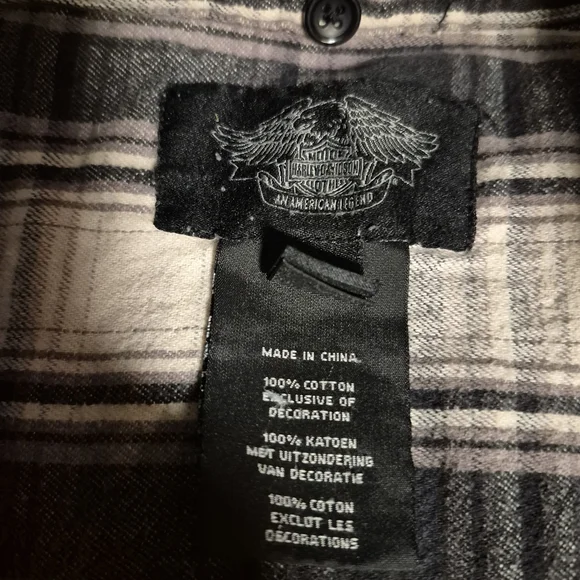 Harley Davidson Men's Black Plaid Long Sleeve Button Down Flannel Shirt SZ LG - Picture 6 of 10